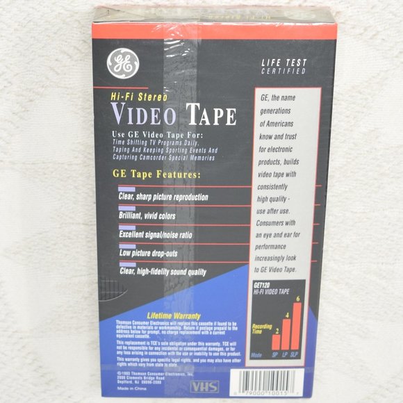 SEALED GE Hi-Fi Stereo T-120 VHS Movies Blank Video Tape 6 Hour Premium Vintage - Picture 3 of 7